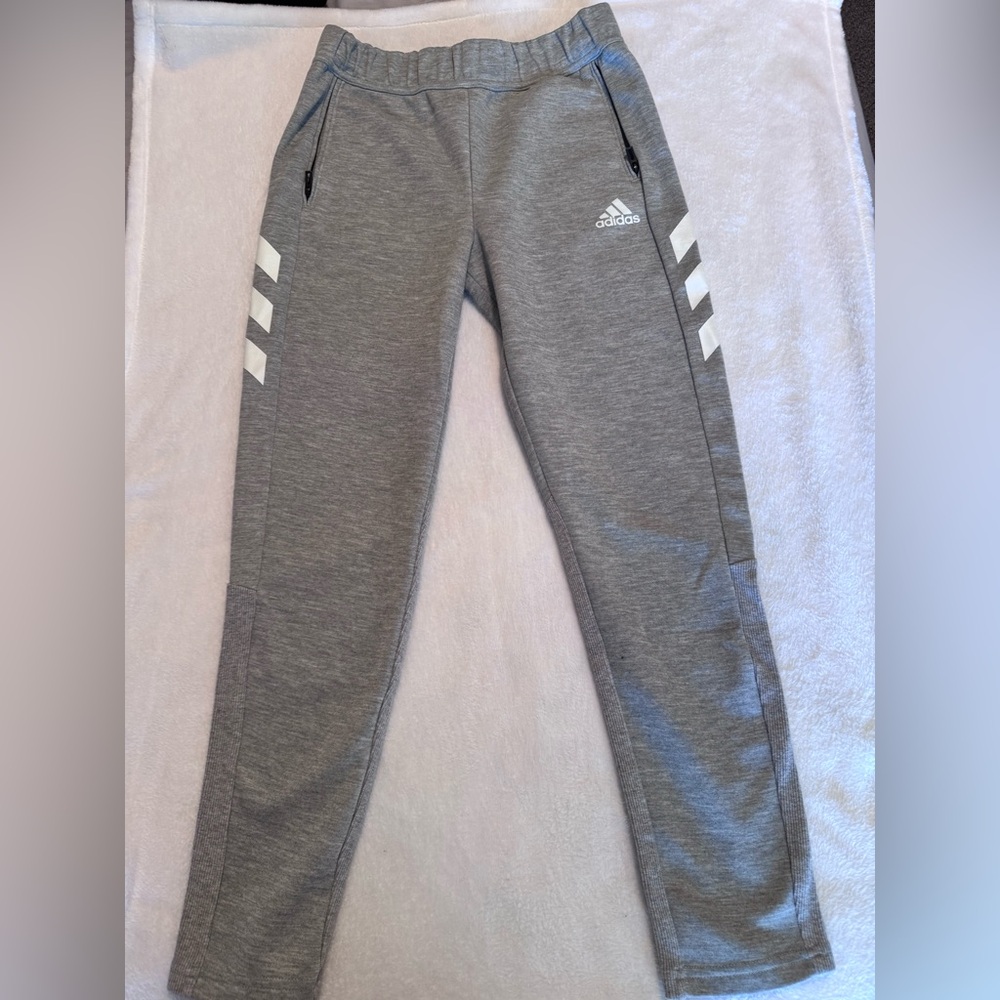 adidas Gray Kids Jogger Sweatpants with White Stripe Accents